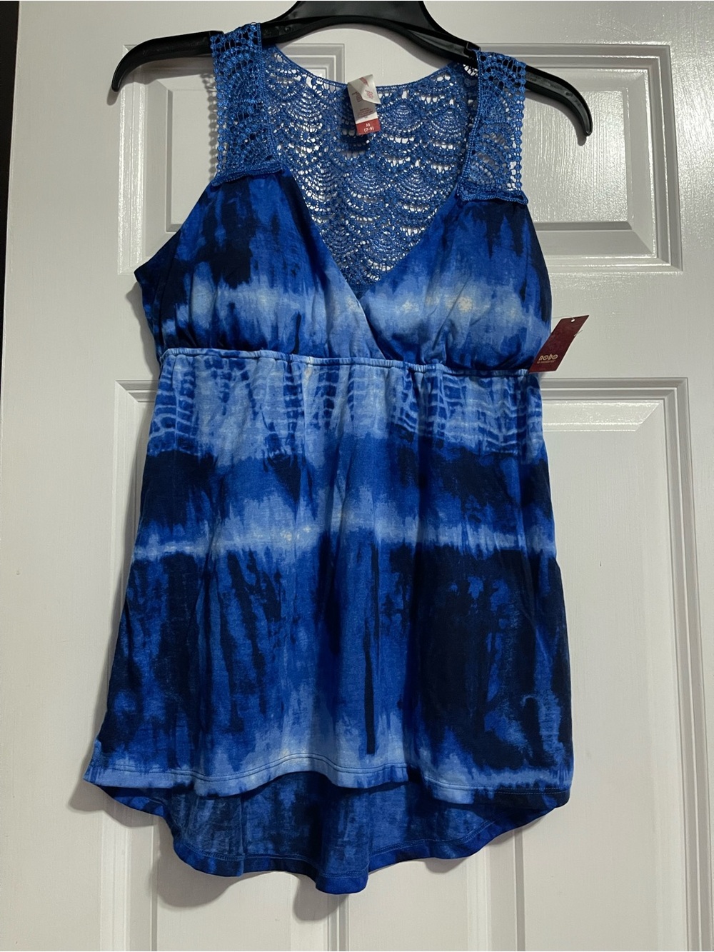 No Boundaries Blue Tie-Dye Crochet-Back Sleeveless Tank Top